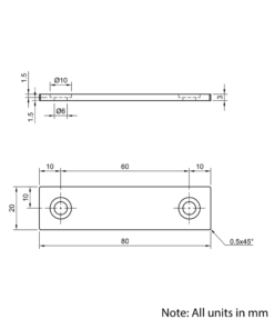 Technical Drawing Of Aluminium End Cap - 20 Series - 20x80 - With Fixings