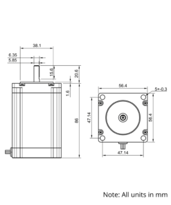 Technical Drawing Of NEMA23 Stepper Motor - 345oz - 3.0A - 1.8 Degree - With Wire