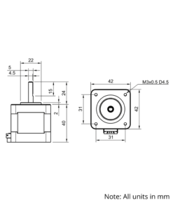 Technical Drawing Of NEMA17 Stepper Motor - 50oz - 1.68A - 0.9 Degree - With Wire