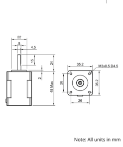 Technical Drawing Of NEMA14 Stepper Motor - 52oz - 1.68A - 1.8 Degree - With Wire