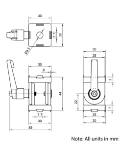 Technical Drawing Of Pivot Joint - 30 Series - With Adjustable Handle