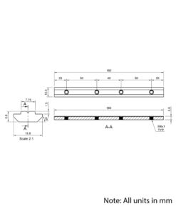 Technical Drawing Of Heavy Duty Inner Link Connector - Profile - 30 Series - With Fixings