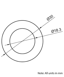 Technical Drawing of Hardened Ground Linear Shaft - Hollow - 30mm - Cut To Size