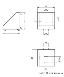 Technical Drawing Of Corner Bracket - 30 Series - 30x30 - With Cover Cap