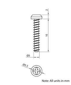 Technical Drawing Of Pan Head Polyfix Plastic Self Tapping Screw - 3mm - 16mm
