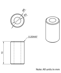 Technical Drawing Of Aluminium Spacer - 3mm - 10mm