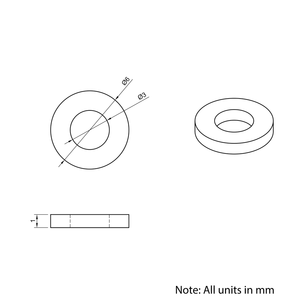 Technical Drawing Of Precision Shim - 3mm - 1mm