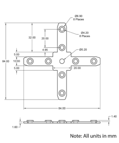 Technical Drawing Of Inner Link Connector - Multiway - 4 Way - With Fixings