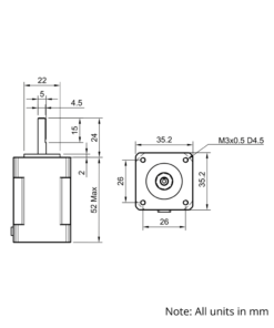 Technical Drawing Of NEMA14 Stepper Motor - 57oz - 1.50A - 1.8 Degree - With Wire