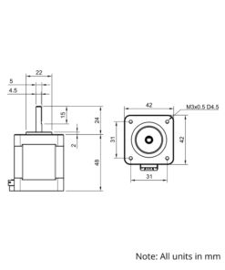 Technical Drawing Of NEMA17 Stepper Motor - 61.5oz - 1.68A - 0.9 Degree - With Wire