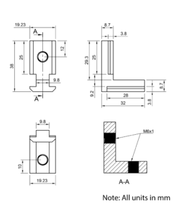 Technical Drawing Of Heavy Duty Inner Link Connector - Butt - Inside - 40 & 45 Series - With Fixings