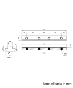 Technical Drawing Of Heavy Duty Inner Link Connector - Profile - 40 & 45 Series - With Fixings