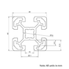 Technical Drawing Of Aluminium Extrusion Profile - T-Slot - 40x40mm - Silver - Cut to Size