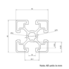 Technical Drawing Of Aluminium Extrusion Profile - T-Slot - 45x45mm - Silver - Cut to Size