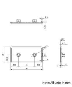 Technical Drawing Of Plastic End Cap - 45 Series - 45x90