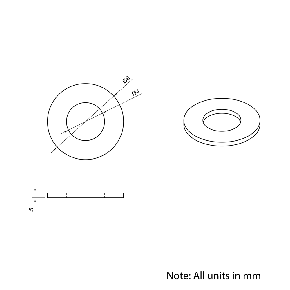 Technical Drawing Of Precision Shim - 4mm - 0.5mm