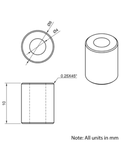 Technical Drawing Of Aluminium Spacer - 4mm - 10mm