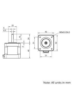 Technical Drawing Of NEMA17 Stepper Motor - 77oz - 1.68A - 1.8 Degree - With Wire
