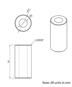 Technical Drawing Of Aluminium Spacer - 5mm - 20mm