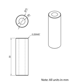 Technical Drawing Of Aluminium Spacer - 5mm - 30mm