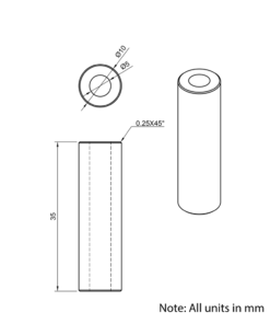 Technical Drawing Of Aluminium Spacer - 5mm - 35mm