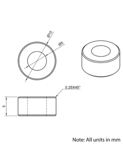 Technical Drawing Of Aluminium Spacer - 5mm - 5mm