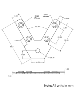 Technical Drawing Of Inner Link Connector - Angle - 60 Degree - With Fixings