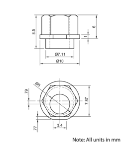Technical Drawing Of Wheel Eccentric Spacer Nut - 6mm