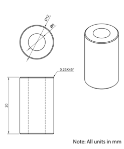 Technical Drawing Of Aluminium Spacer - 6mm - 20mm