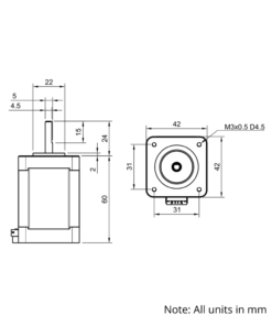 Technical Drawing Of NEMA17 Stepper Motor - 114oz - 2.00A - 1.8 Degree - With Wire