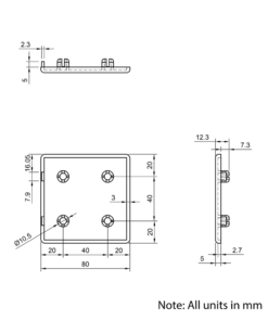 Technical Drawing Of Plastic End Cap - 40 Series - 80x80