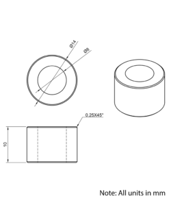 Technical Drawing Of Aluminium Spacer - 8mm - 10mm