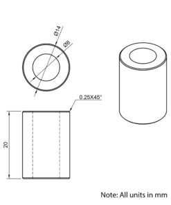 Technical Drawing Of Aluminium Spacer - 8mm - 20mm