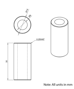 Technical Drawing Of Aluminium Spacer - 8mm - 30mm