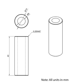 Technical Drawing Of Aluminium Spacer - 8mm - 40mm