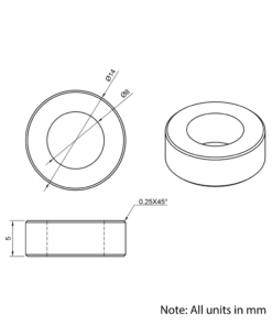 Technical Drawing Of Aluminium Spacer - 8mm - 5mm