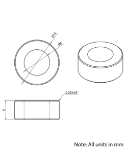 Technical Drawing Of Aluminium Spacer - 8mm - 6mm