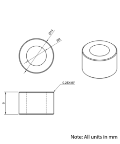 Technical Drawing Of Aluminium Spacer - 8mm - 9mm
