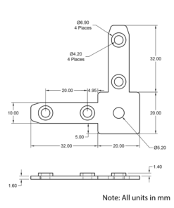 Technical Drawing Of Inner Link Connector - Angle - 90 Degree - With Fixings