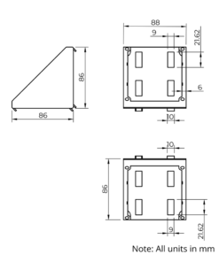 Technical Drawing Of Corner Bracket - 45 Series - 90x90 - With Cover Cap