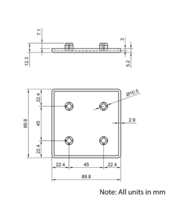 Technical Drawing Of Plastic End Cap - 45 Series - 90x90