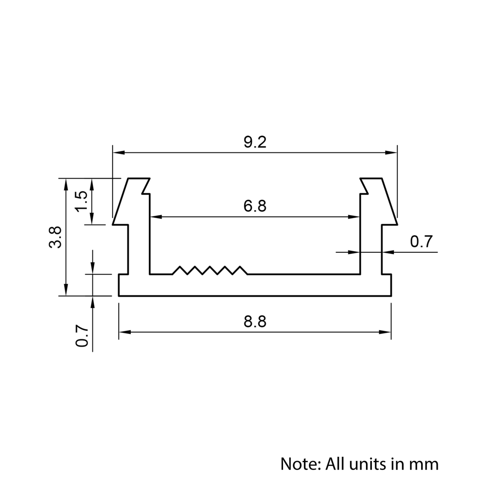 Technical Drawing Of Slot Cover - 30 Series - Black - 1000mm