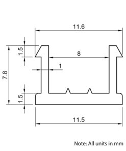 Technical Drawing Of Slot Cover - 40 & 45 Series - Black - 1000mm