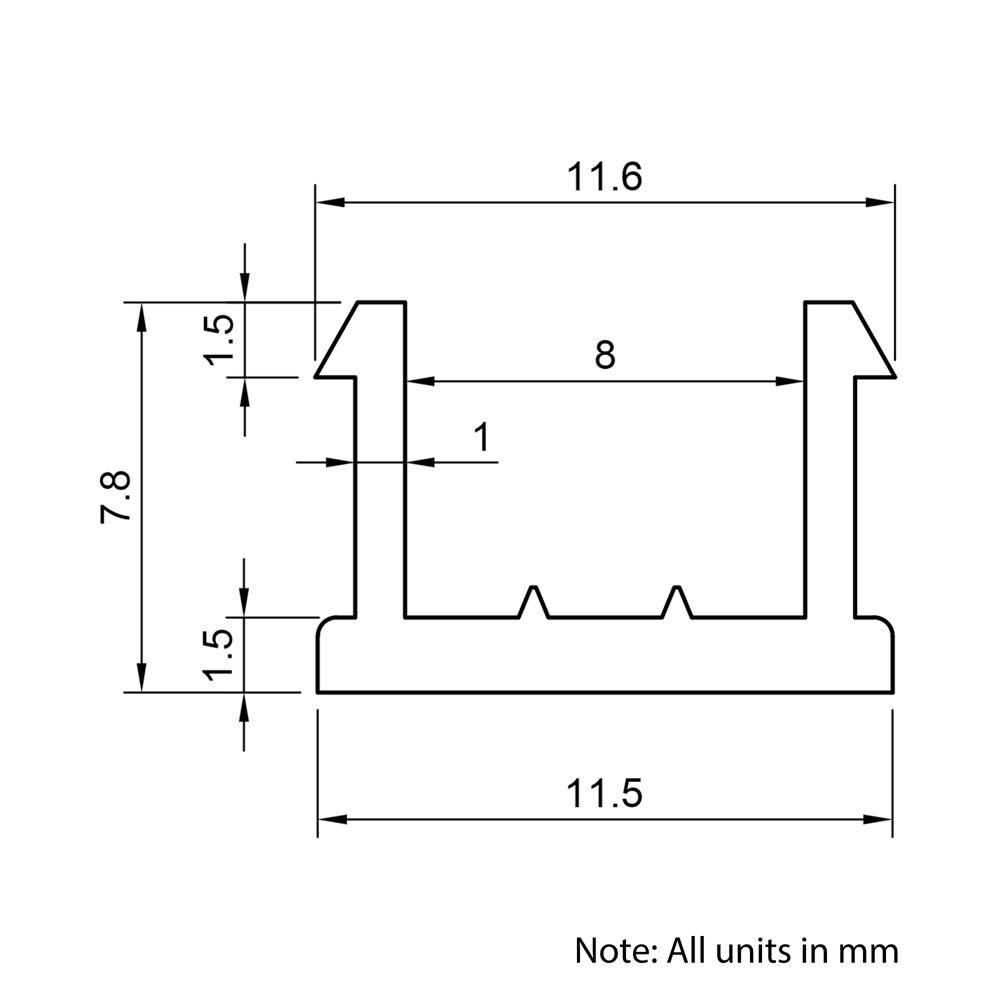 Technical Drawing Of Slot Cover - 40 & 45 Series - Black - 1000mm