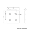 Technical Drawing Of Plate Connector - 4 Hole - Double Slot - 20 Series - Aluminium - Black
