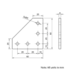Technical Drawing Of Plate Connector - 90 Degree - Single Slot - 20 Series - Aluminium - Black