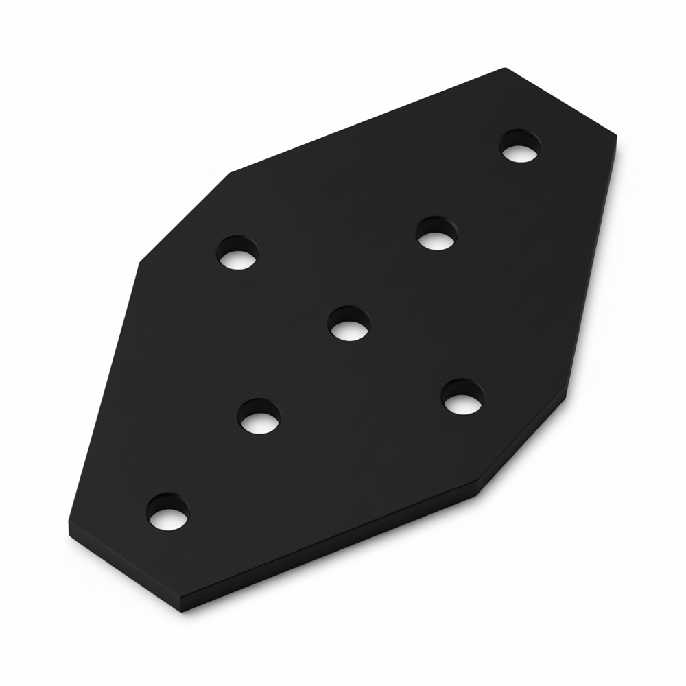 1 x Plate Connector - Cross - Single Slot - 20 Series - Aluminium - Black