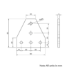Technical Drawing Of Plate Connector - T - Single Slot - 20 Series - Aluminium - Black
