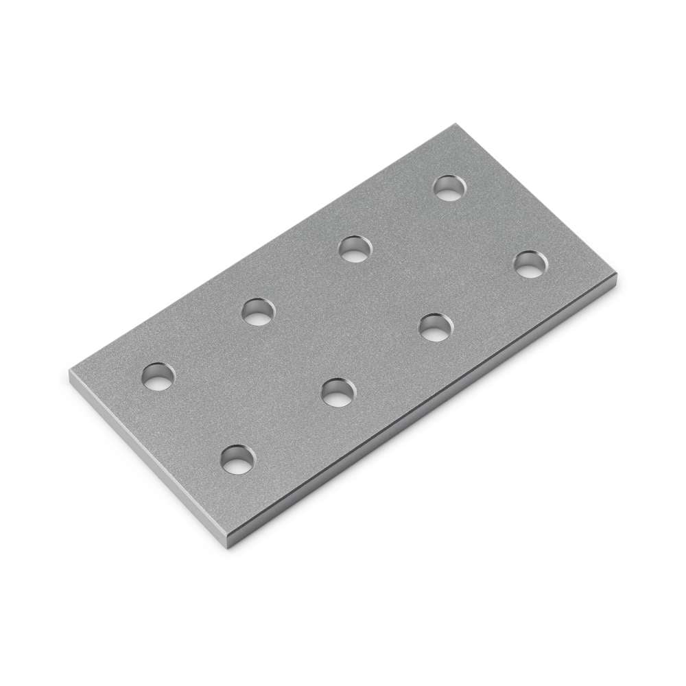 1 x Plate Connector - 8 Hole - Double Slot - 20 Series - Aluminium - Silver