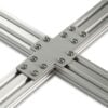 Plate Connector - Cross - Double Slot - 20 Series - Steel - Grey - With Fixings Joining Aluminium Extrusion